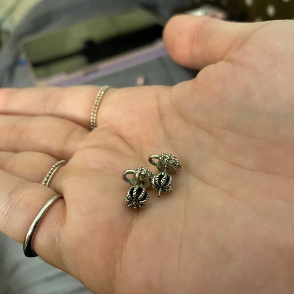 Silver Rhinestone Heart Lock Studs - Picture 3 of 4